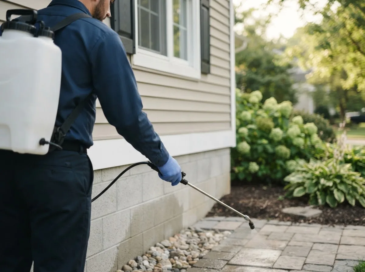 Pest control technician inspecting a home in Tilleda, WI